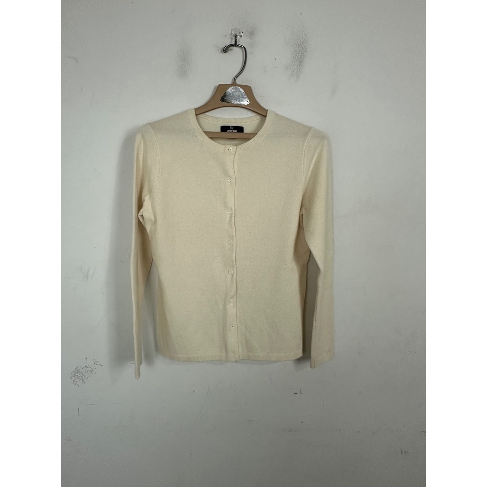 Lands End Womens Cashmere Cardigan Sweater Cream Ivory Button Front Small 6-8